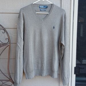 Polo by Ralph Lauren Light Gray V-Neck Sweater for Men